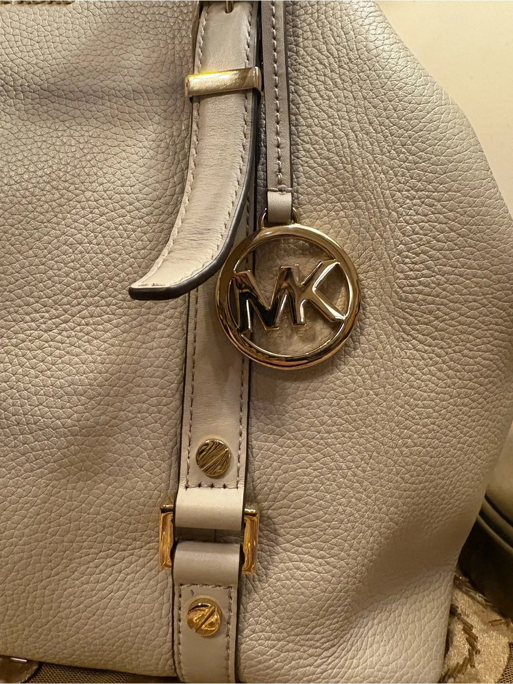 Michael Kors Pebbled Leather Satchel in Light Gray Cream